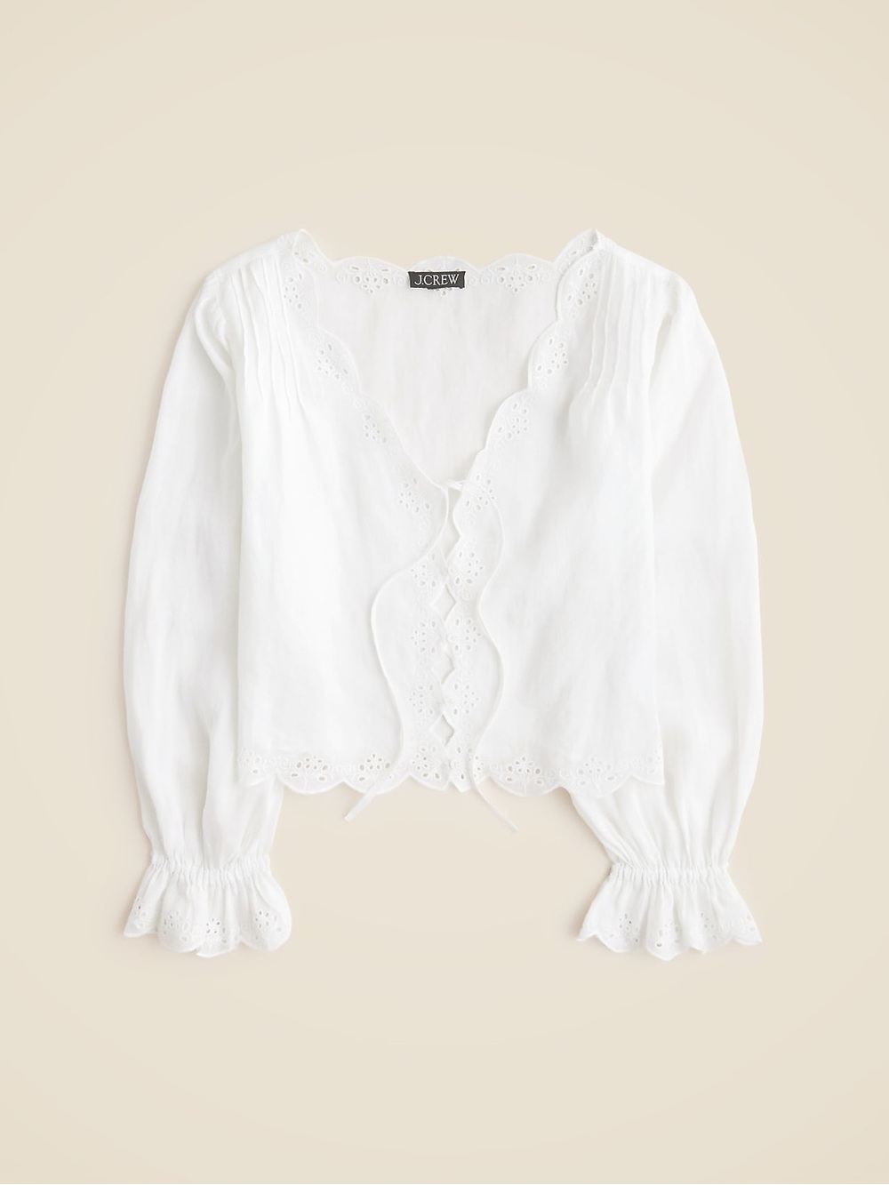 Scallop-Trim Tie-Front Top in Ramie